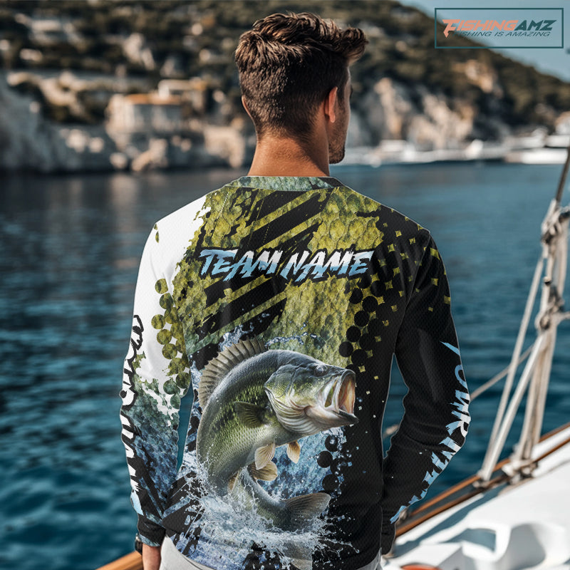 Bass Fishing Shirts Long Sleeve Dark Water Art Style Personalized Name, Fishing Gift NHT405