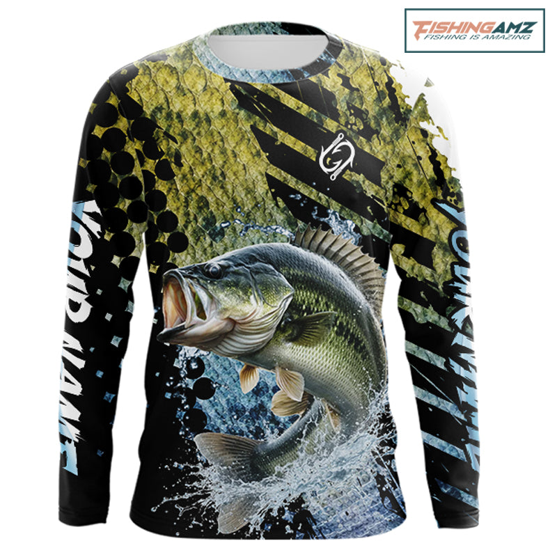 Bass Fishing Shirts Long Sleeve Dark Water Art Style Personalized Name, Fishing Gift NHT405