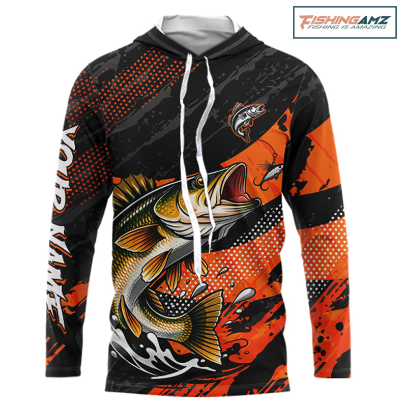 Personalized Walleye Fishing Long Sleeve Hooded Tournament Shirt For Men, Performance Fishing Shirt NHT461