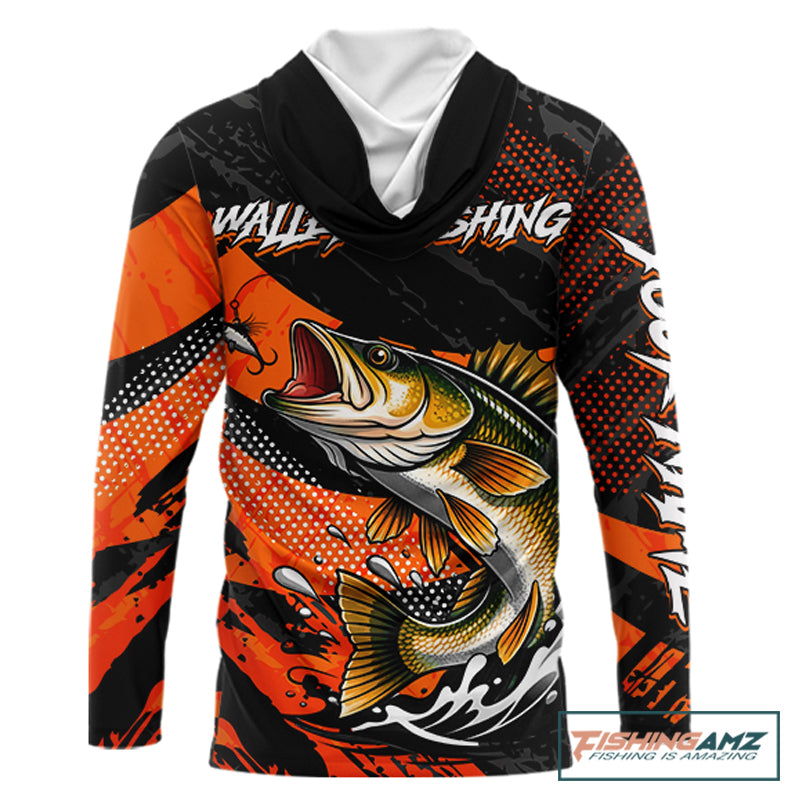 Personalized Walleye Fishing Long Sleeve Hooded Tournament Shirt For Men, Performance Fishing Shirt NHT461