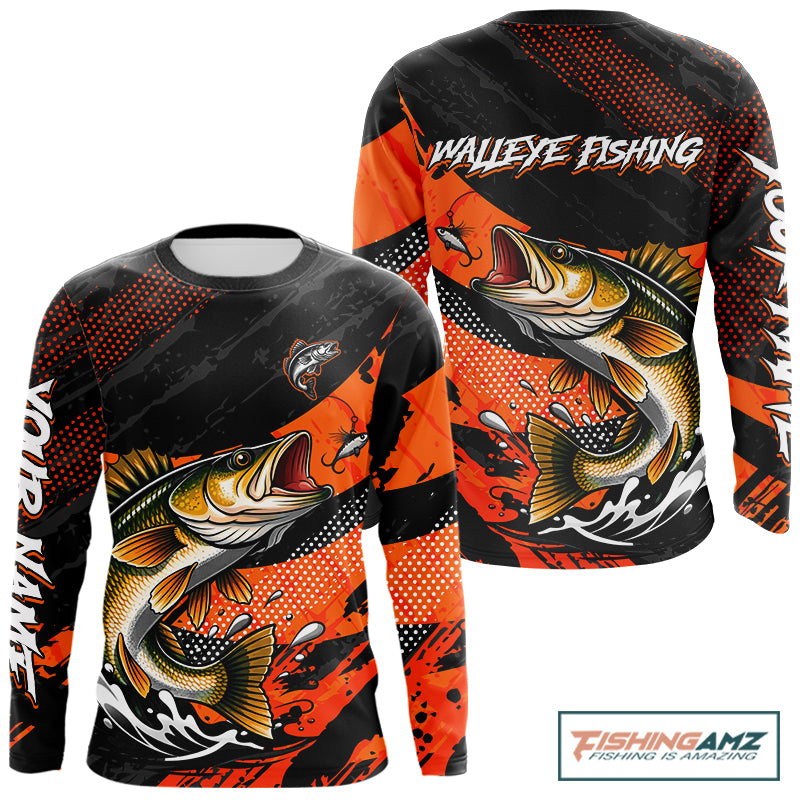 Personalized Walleye Fishing Long Sleeve Tournament Shirt For Men, Performance Fishing Shirt NHT461