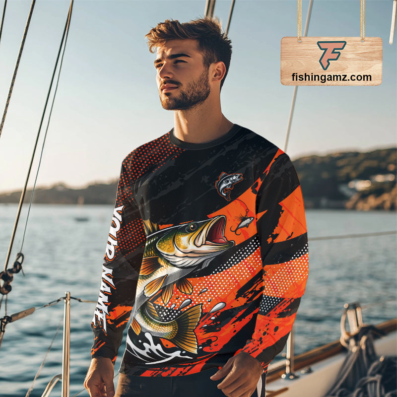 Personalized Walleye Fishing Long Sleeve Tournament Shirt For Men, Performance Fishing Shirt NHT461