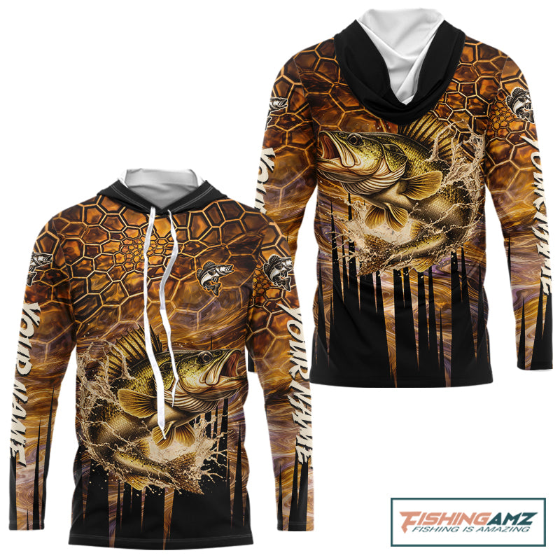 Custom Walleye Long Sleeve Tournament Camo Fishing Shirts, Walleye Fishing Jerseys NHT410