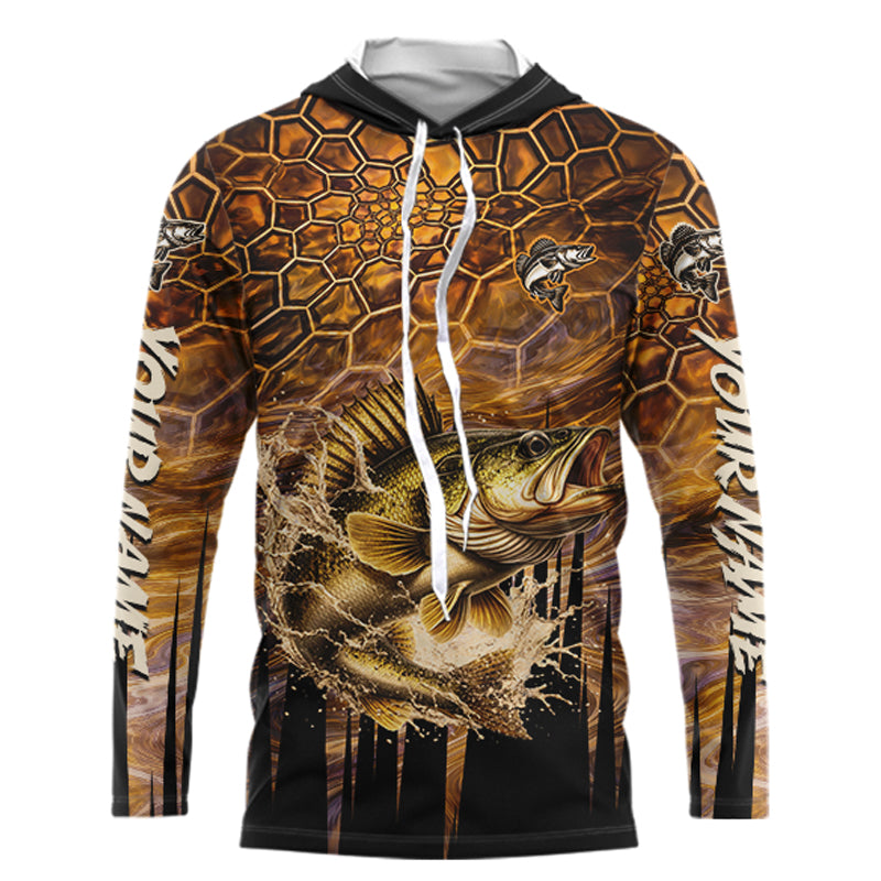 Custom Walleye Long Sleeve Tournament Camo Fishing Shirts, Walleye Fishing Jerseys NHT410