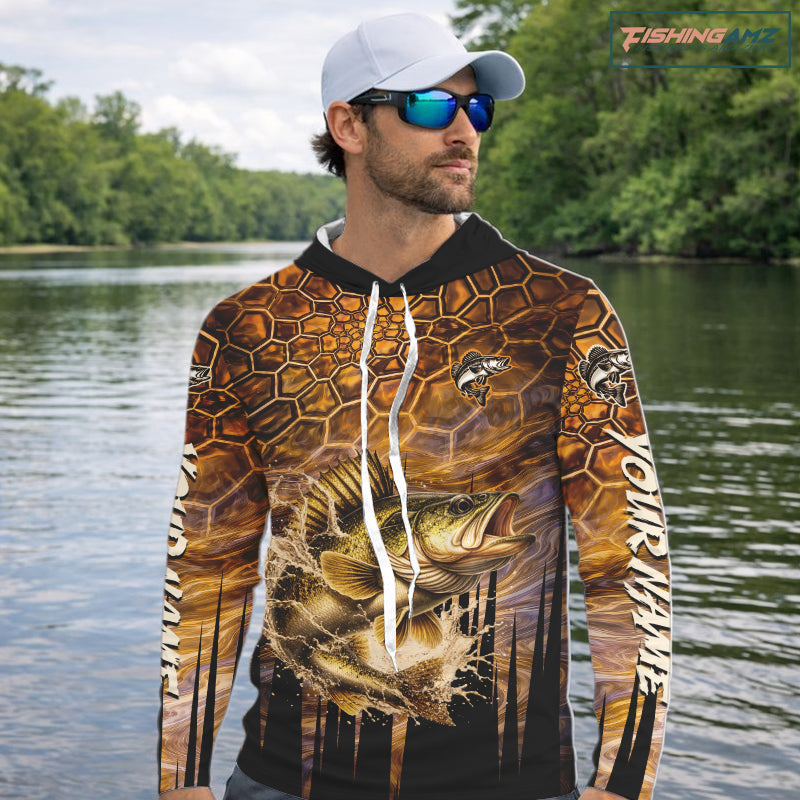 Custom Walleye Long Sleeve Tournament Camo Fishing Shirts, Walleye Fishing Jerseys NHT410