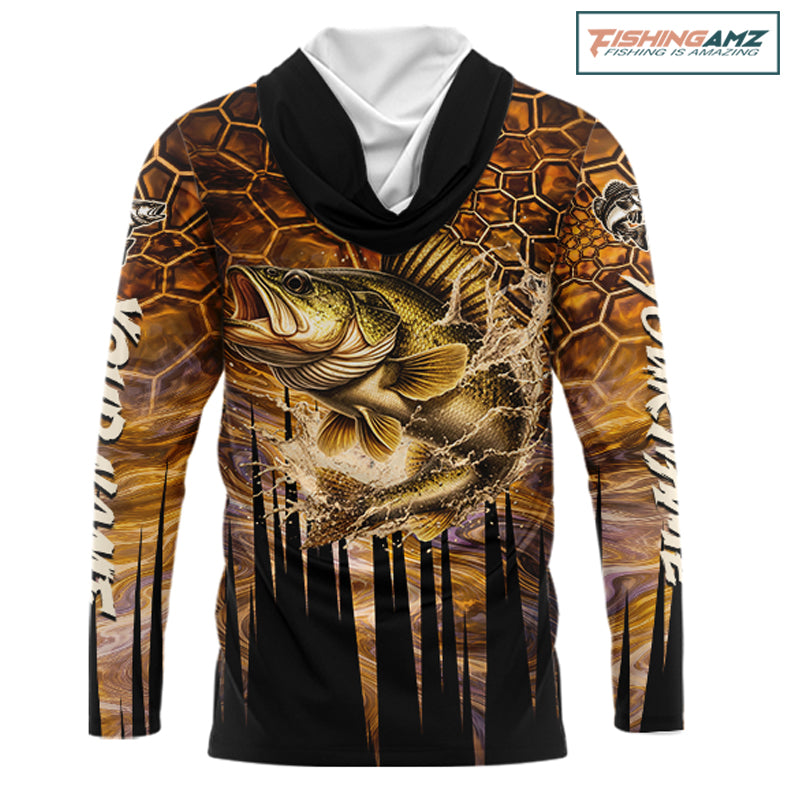 Custom Walleye Long Sleeve Tournament Camo Fishing Shirts, Walleye Fishing Jerseys NHT410