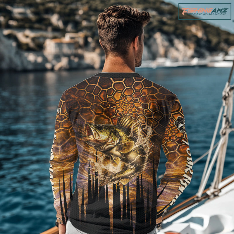 Custom Walleye Long Sleeve Tournament Camo Fishing Shirts, Walleye Fishing Jerseys NHT410