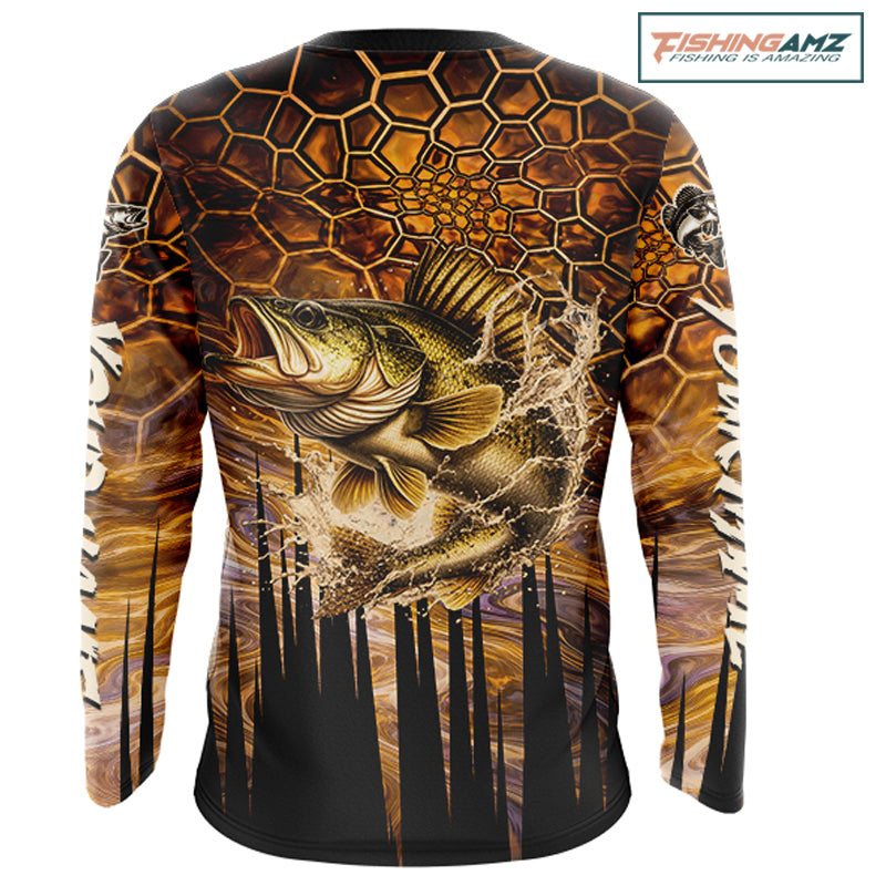 Custom Walleye Long Sleeve Tournament Camo Fishing Shirts, Walleye Fishing Jerseys NHT410