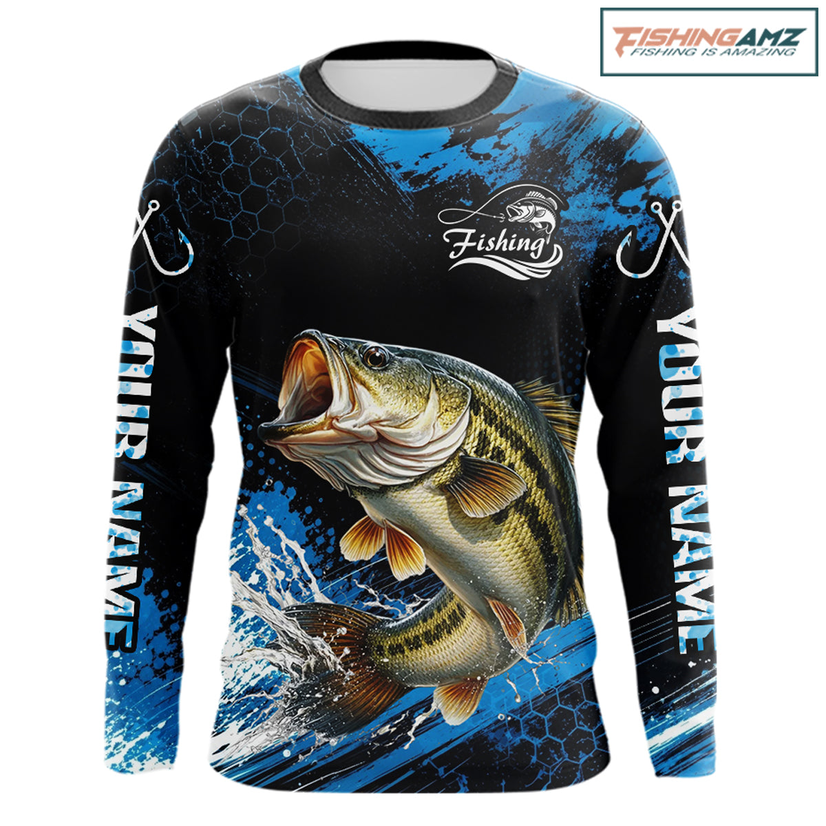 Custom Bass Fishing Jersey long sleeve with bass-inspired graphic and performance fit.
