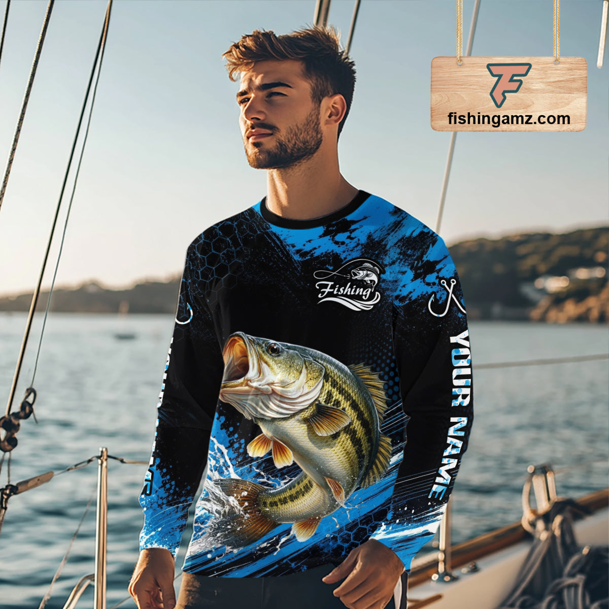 Custom Bass Fishing Jersey, Personalized Team Name Long Sleeve Performance Fishing Shirt For Men NHT1224