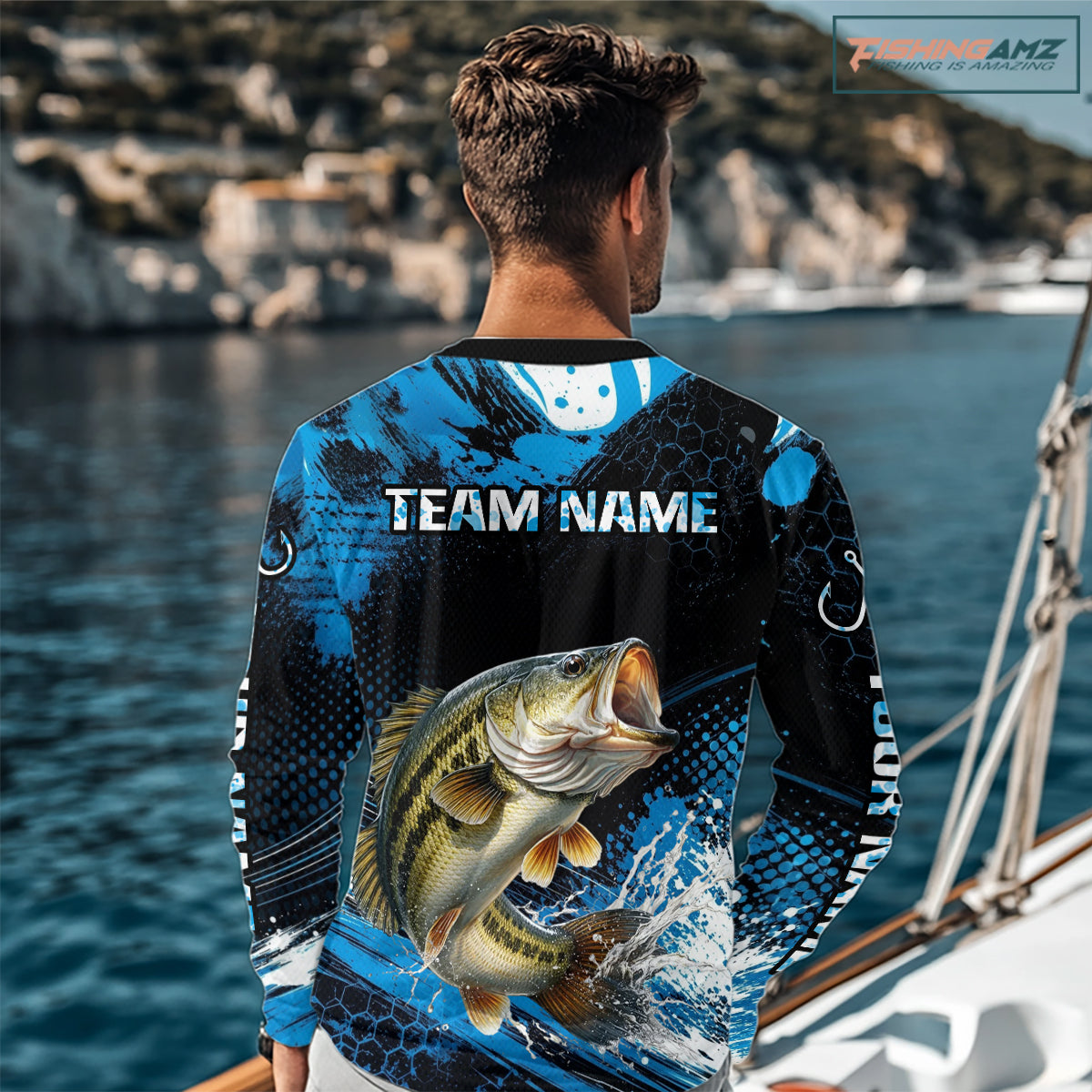 Custom Bass Fishing Jersey, Personalized Team Name Long Sleeve Performance Fishing Shirt For Men NHT1224