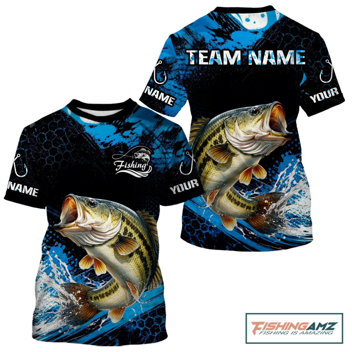 Custom Bass Fishing Jersey, Personalized Team Name Short Sleeve Performance Fishing Shirt For Men NHT1224