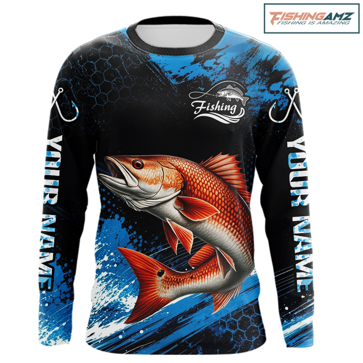 Custom Redfish Fishing Jersey long sleeve with bold redfish graphic and performance fit.