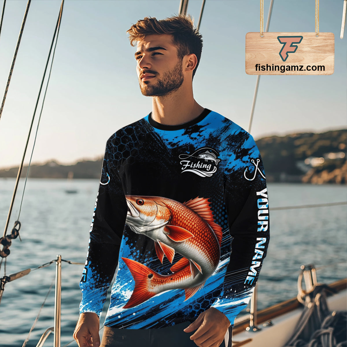 Custom Redfish Fishing Jersey, Personalized Team Name Long Sleeve Performance Fishing Shirt For Men NHT1225