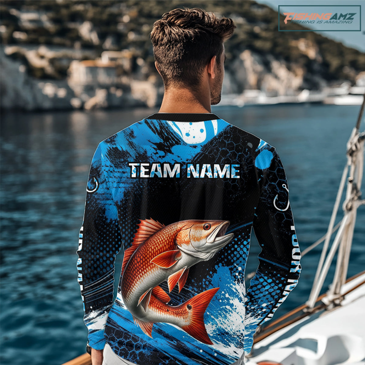 Custom Redfish Fishing Jersey, Personalized Team Name Long Sleeve Performance Fishing Shirt For Men NHT1225
