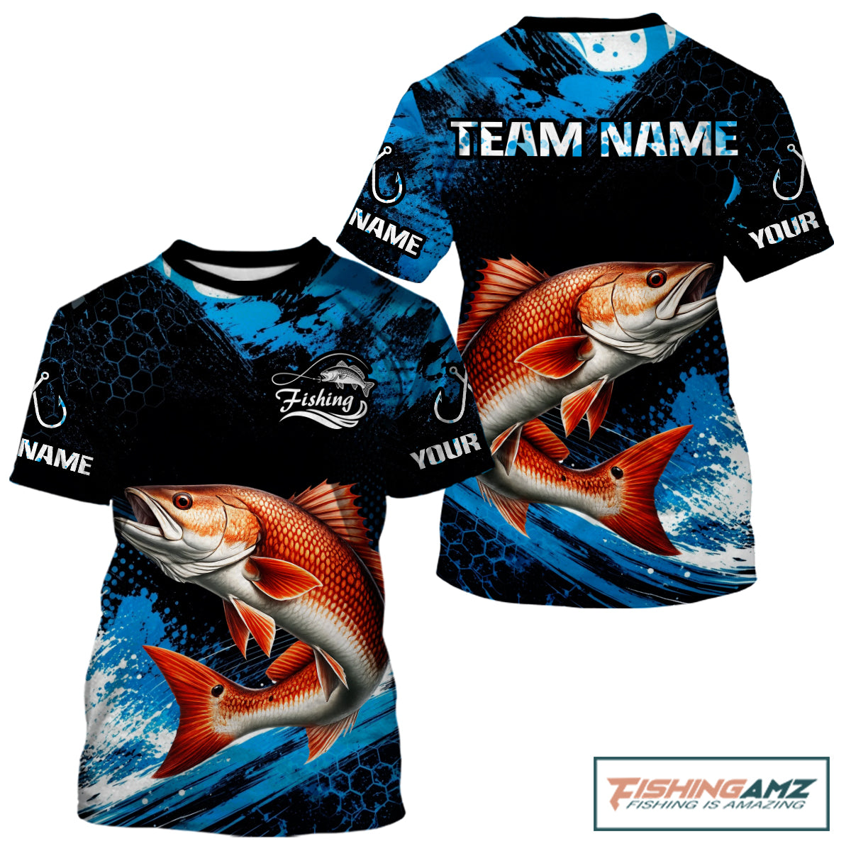 Custom Redfish Fishing Jersey, Personalized Team Name Short Sleeve Performance Fishing Shirt For Men NHT1225