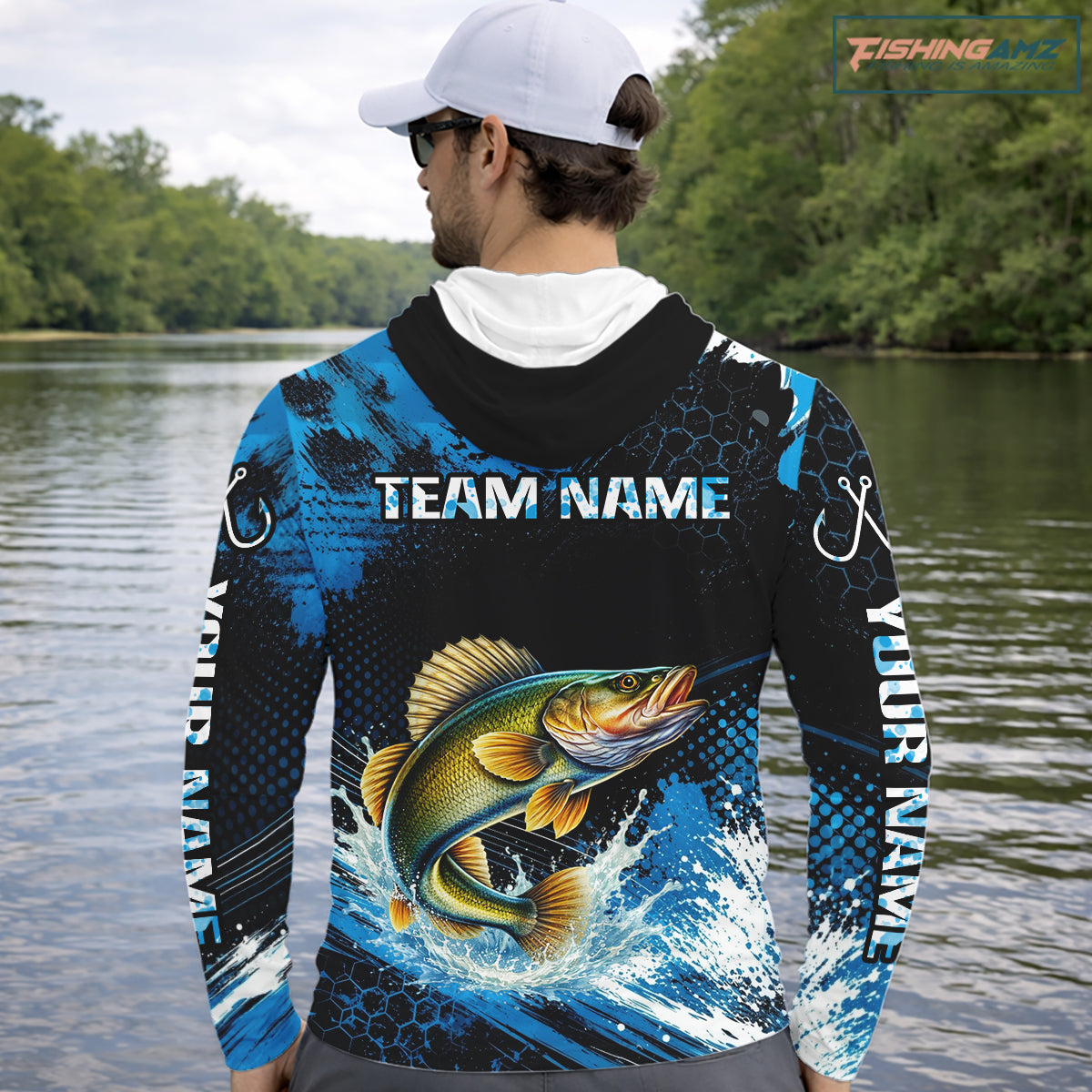 Custom Walleye Fishing Jersey, Personalized Team Name Long Sleeve Hooded Performance Fishing Shirt For Men NHT1226