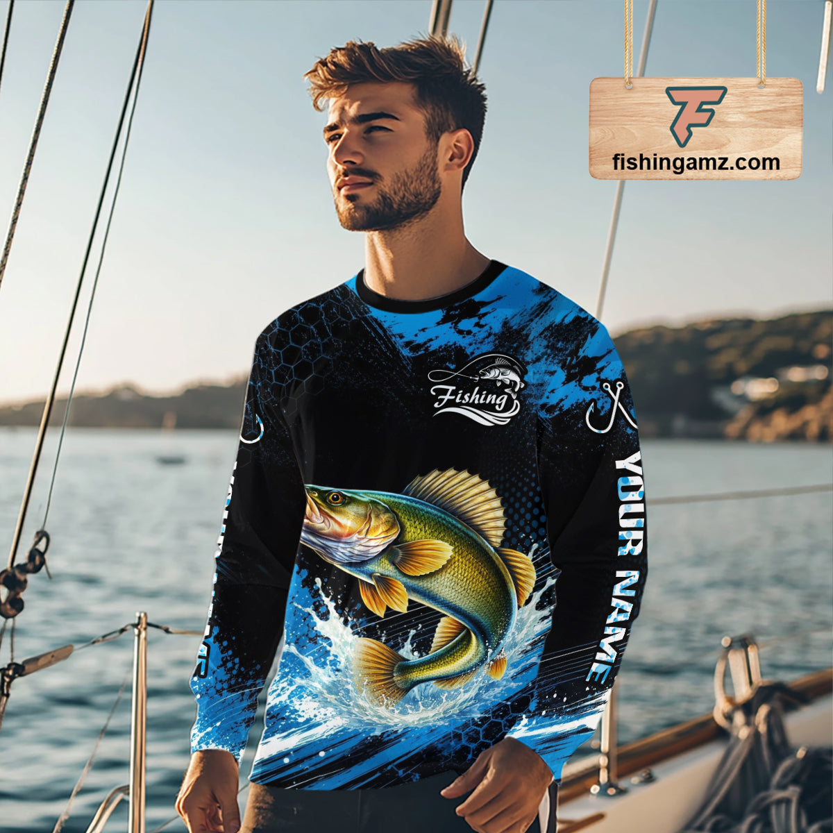 Custom Walleye Fishing Jersey, Personalized Team Name Long Sleeve Performance Fishing Shirt For Men NHT1226