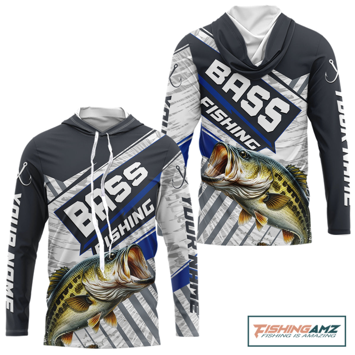 Personalized Bass Fishing Jerseys For Fishing Team, Largemouth Bass Hooded Fishing Shirt Long Sleeve NHT918