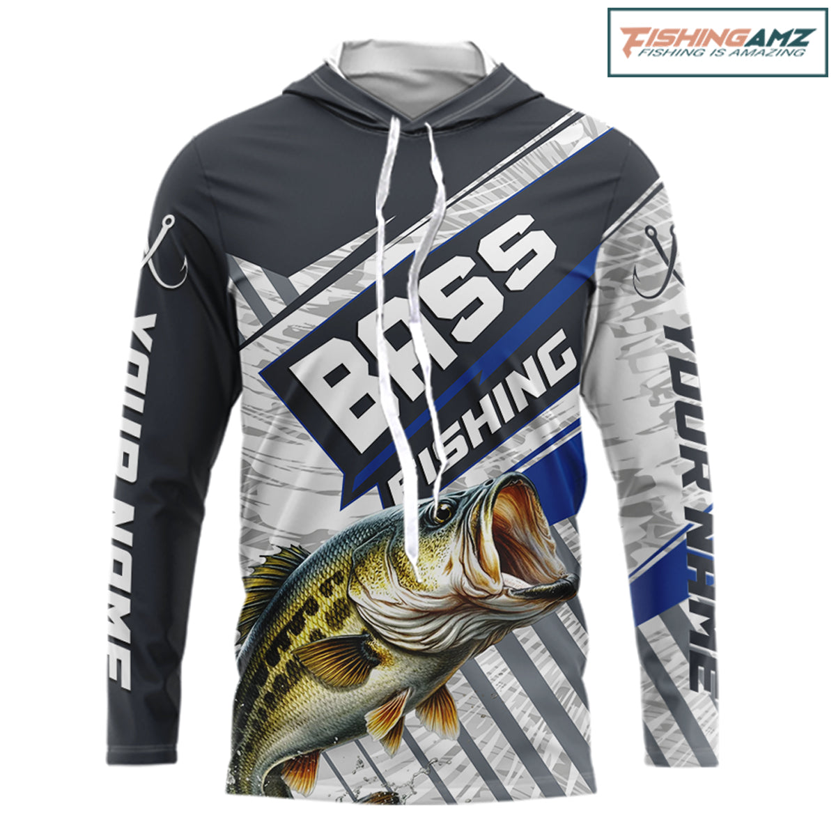 Personalized Bass Fishing Jerseys For Fishing Team, Largemouth Bass Hooded Fishing Shirt Long Sleeve NHT918
