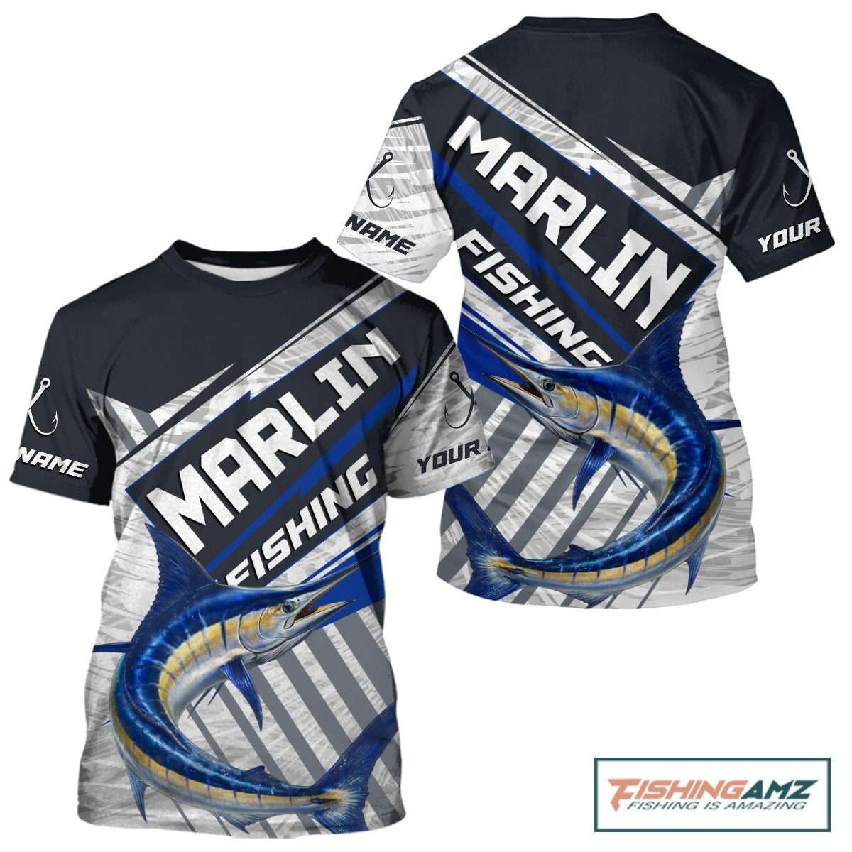 Personalized Marlin Fishing Jerseys For Fishing Team, Marlin Short Sleeve Fishing T-Shirt NHT919
