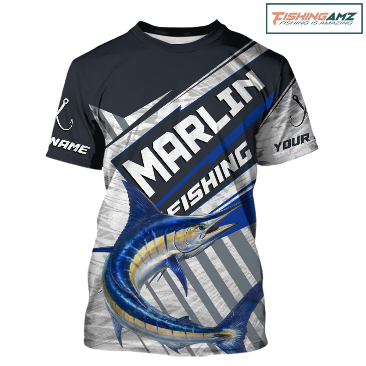 Personalized Marlin Fishing Jerseys For Fishing Team, Marlin Short Sleeve Fishing T-Shirt NHT919