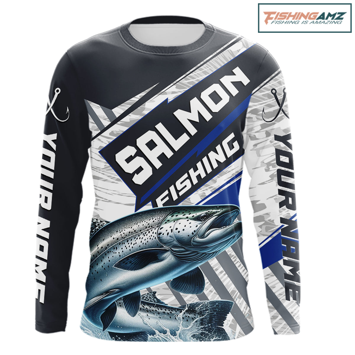 Personalized Chinook Salmon Fishing Jerseys For Fishing Team, Salmon Fishing Shirts Long Sleeve NHT921