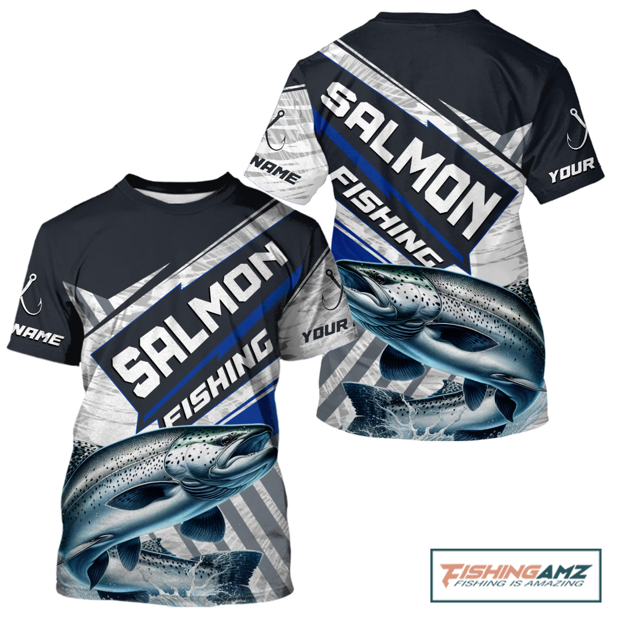 Personalized Chinook Salmon Fishing Jerseys For Fishing Team, Salmon Short Sleeve Fishing T-Shirt NHT921