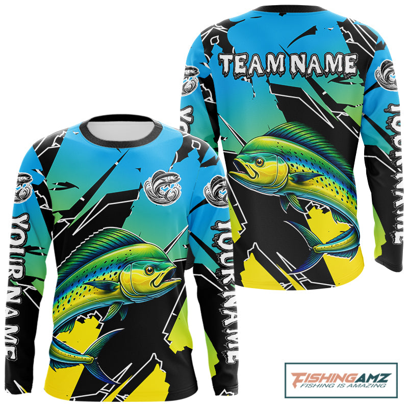 Personalized Mahi Mahi Fishing Shirts Long Sleeve Custom Team Name, Fishing Jersey For Men NHT479