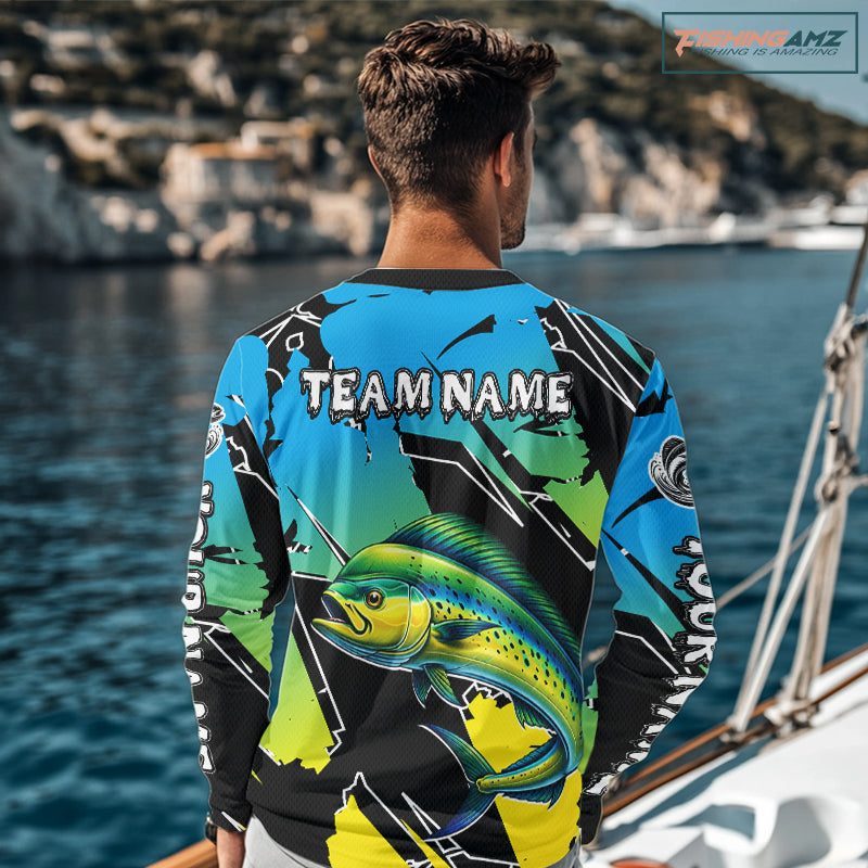 Personalized Mahi Mahi Fishing Shirts Long Sleeve Custom Team Name, Fishing Jersey For Men NHT479