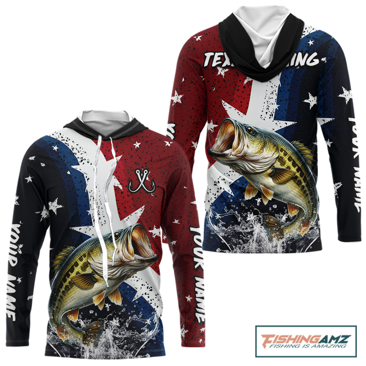 Personalized Texas Flag Bass Fishing Shirt Jerseys, Texas Bass Fishing Shirts Long Sleeve Hooded For Men NHT758