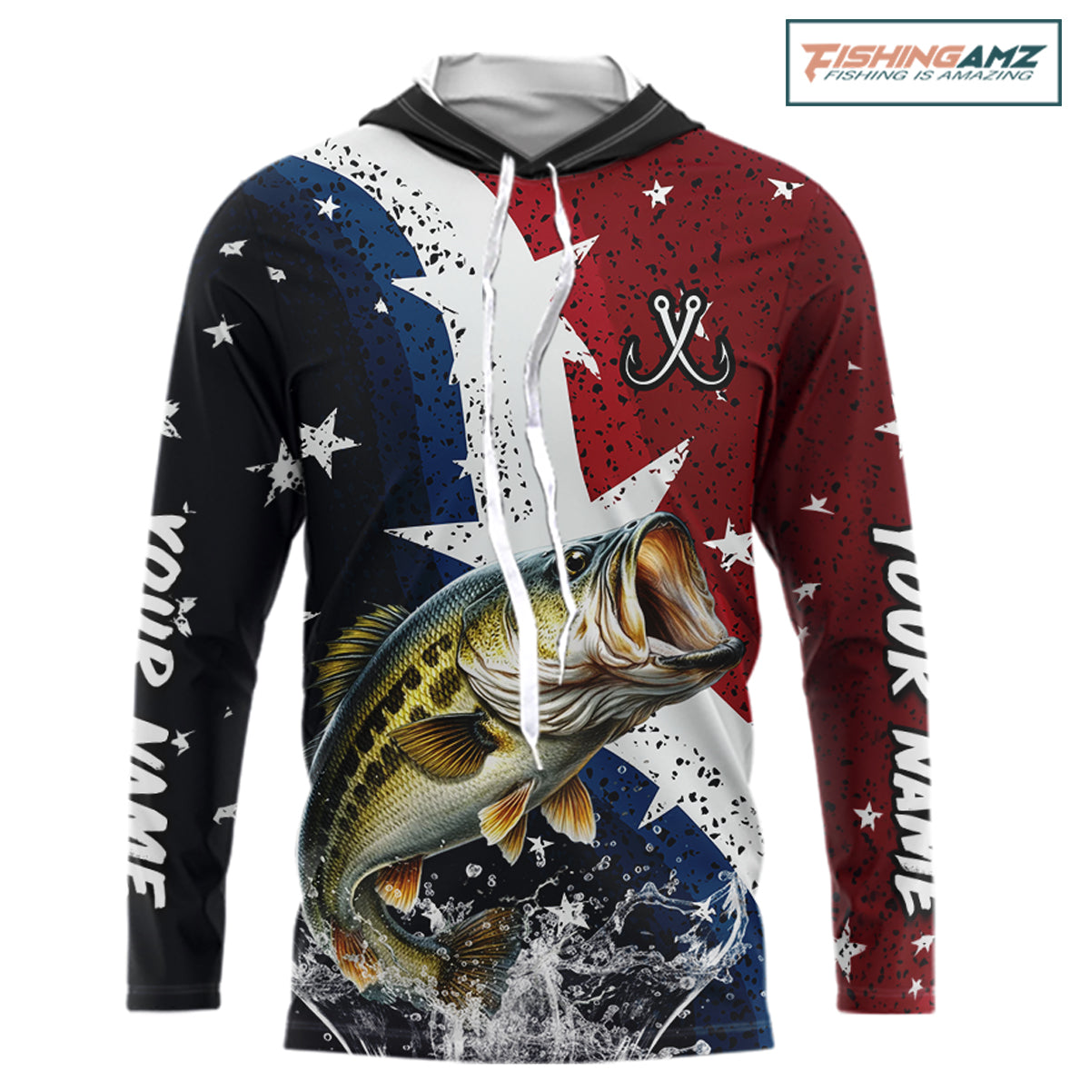 Personalized Texas Flag Bass Fishing Shirt Jerseys, Texas Bass Fishing Shirts Long Sleeve Hooded For Men NHT758