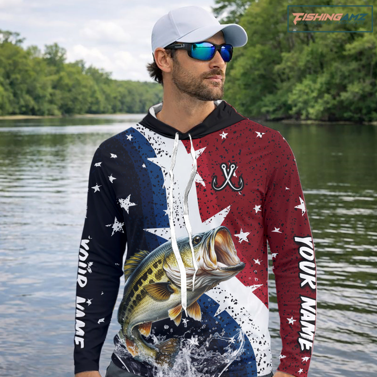 Personalized Texas Flag Bass Fishing Shirt Jerseys, Texas Bass Fishing Shirts Long Sleeve Hooded For Men NHT758