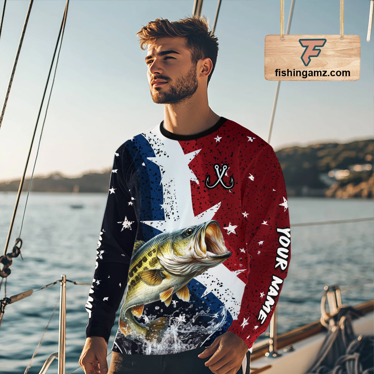 Personalized Texas Flag Bass Fishing Shirt Jerseys, Texas Bass Fishing Shirts Long Sleeve For Men NHT758