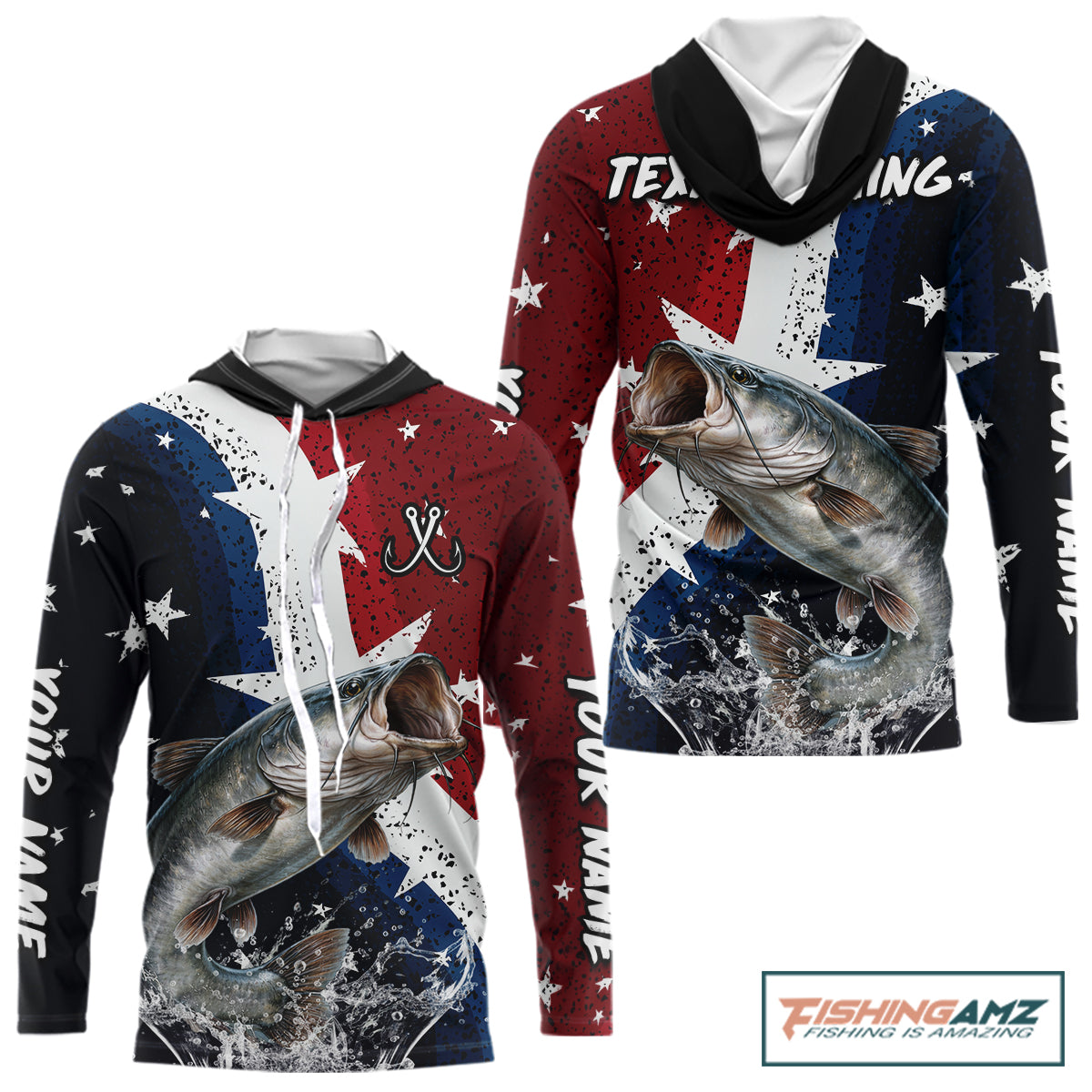 Personalized Texas Flag Catfish Fishing Shirt Jerseys, Texas Catfish Fishing Shirts Long Sleeve Hooded For Men NHT760