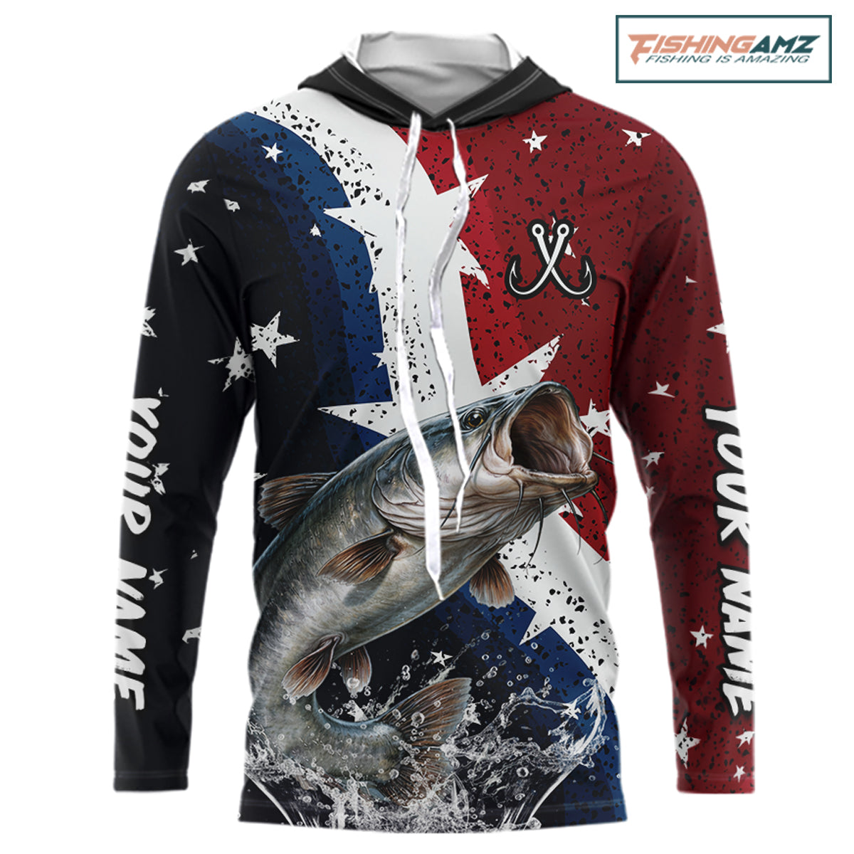 Personalized Texas Flag Catfish Fishing Shirt Jerseys, Texas Catfish Fishing Shirts Long Sleeve Hooded For Men NHT760