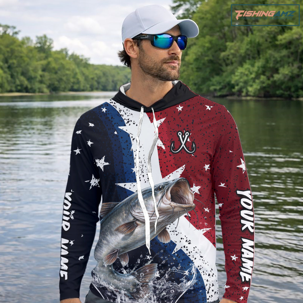 Personalized Texas Flag Catfish Fishing Shirt Jerseys, Texas Catfish Fishing Shirts Long Sleeve Hooded For Men NHT760