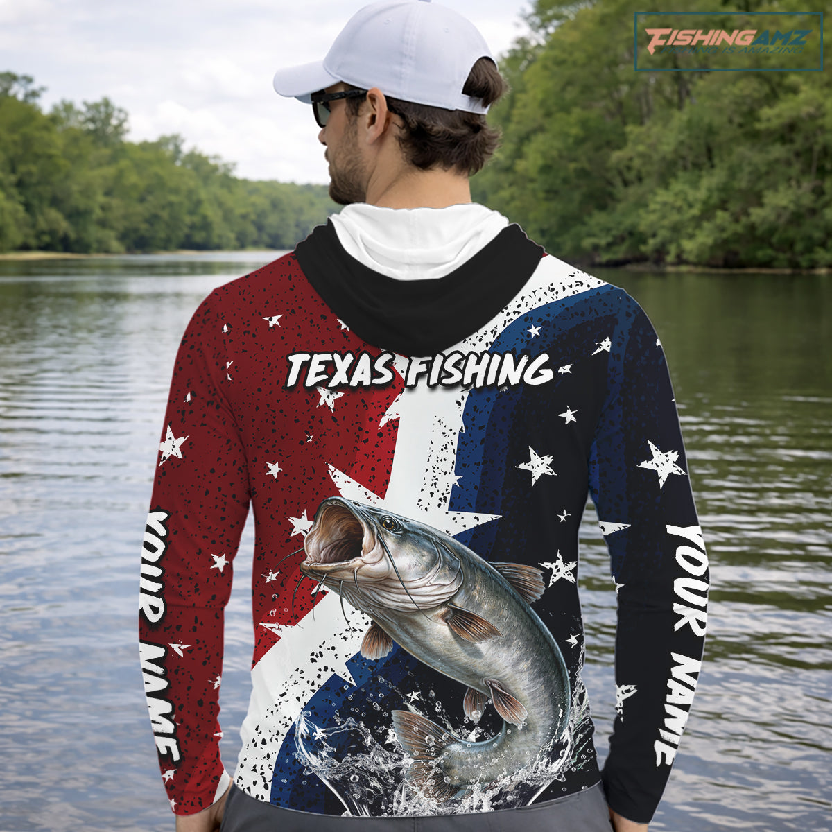 Personalized Texas Flag Catfish Fishing Shirt Jerseys, Texas Catfish Fishing Shirts Long Sleeve Hooded For Men NHT760