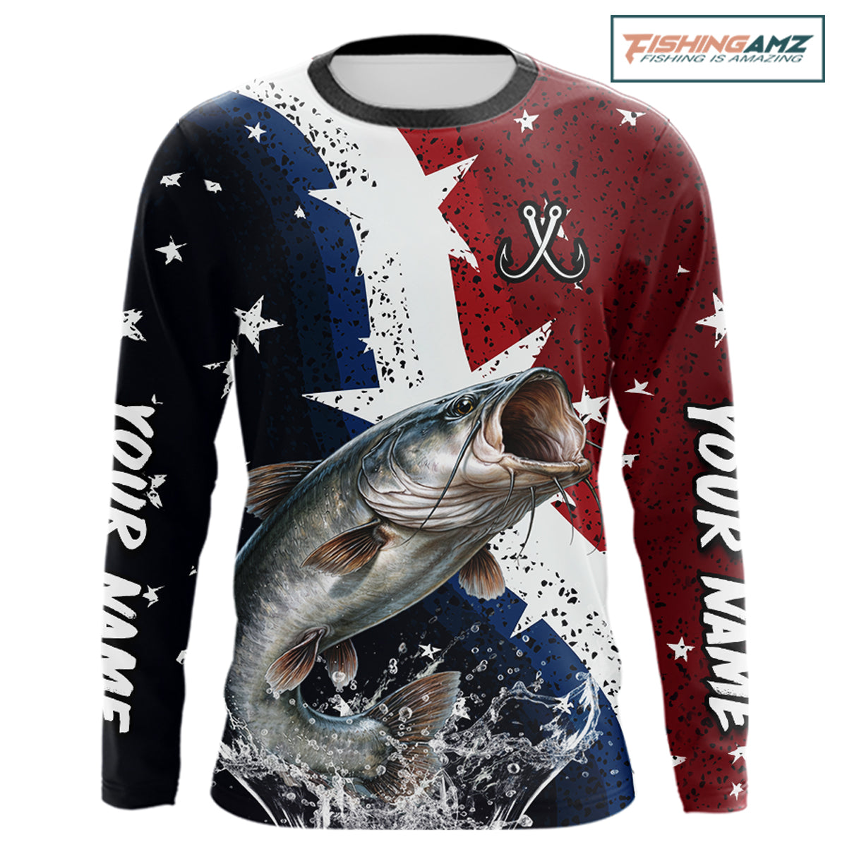 Personalized Texas Flag Catfish Fishing Shirt Jerseys, Texas Catfish Fishing Shirts Long Sleeve For Men NHT760