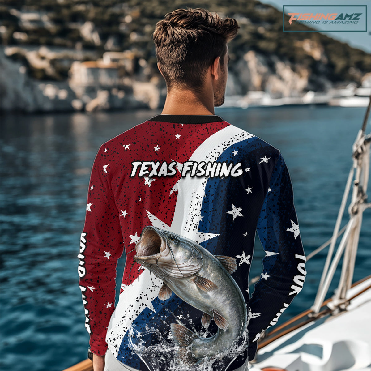 Personalized Texas Flag Catfish Fishing Shirt Jerseys, Texas Catfish Fishing Shirts Long Sleeve For Men NHT760