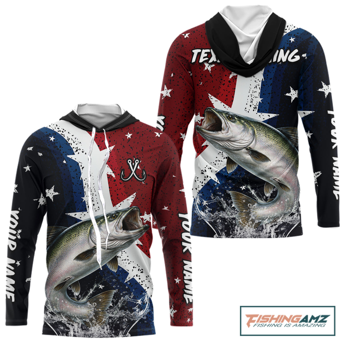Personalized Texas Flag Chinook Salmon Fishing Shirt Jerseys, Texas Chinook Salmon Fishing Shirts Long Sleeve Hooded For Men NHT761