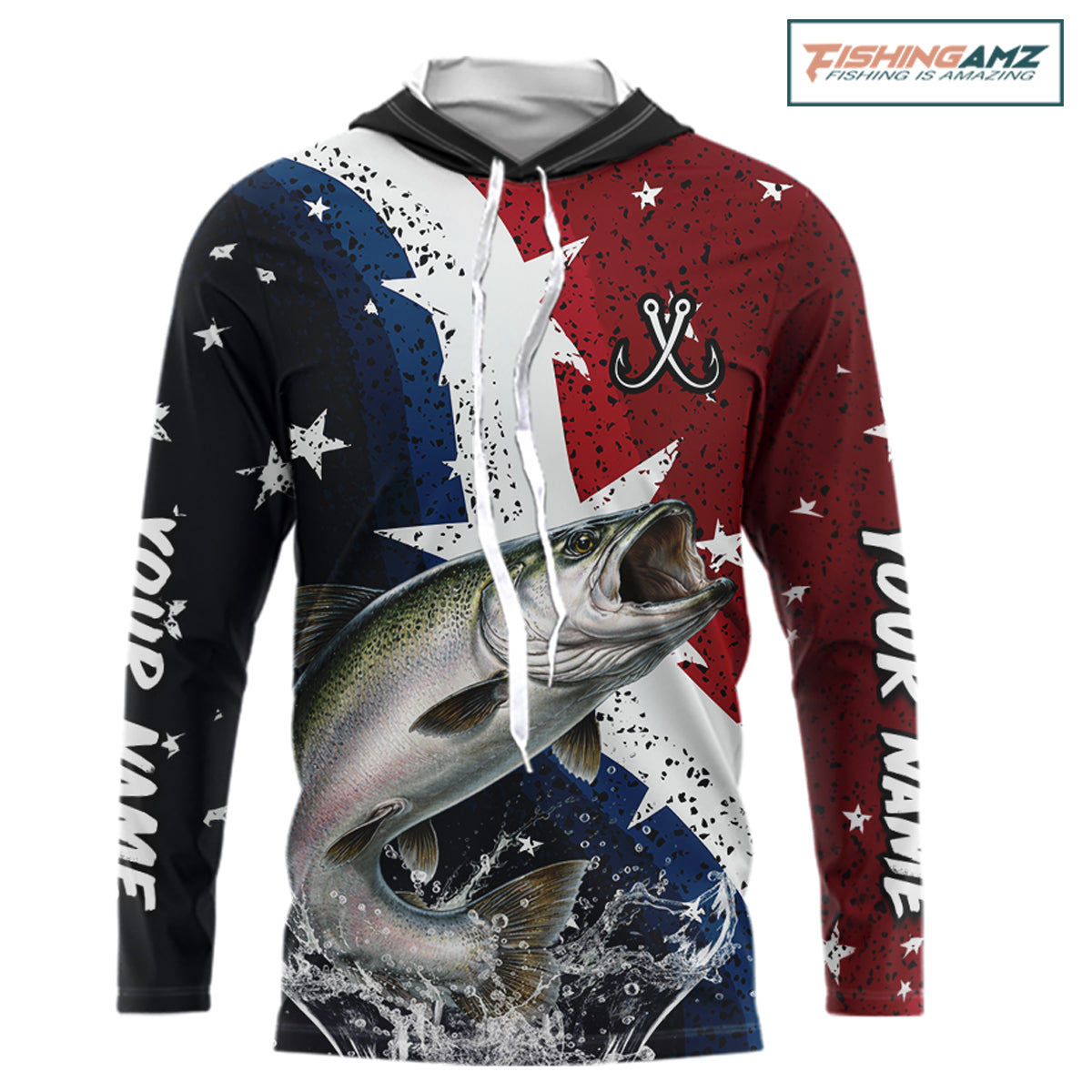 Personalized Texas Flag Chinook Salmon Fishing Shirt Jerseys, Texas Chinook Salmon Fishing Shirts Long Sleeve Hooded For Men NHT761