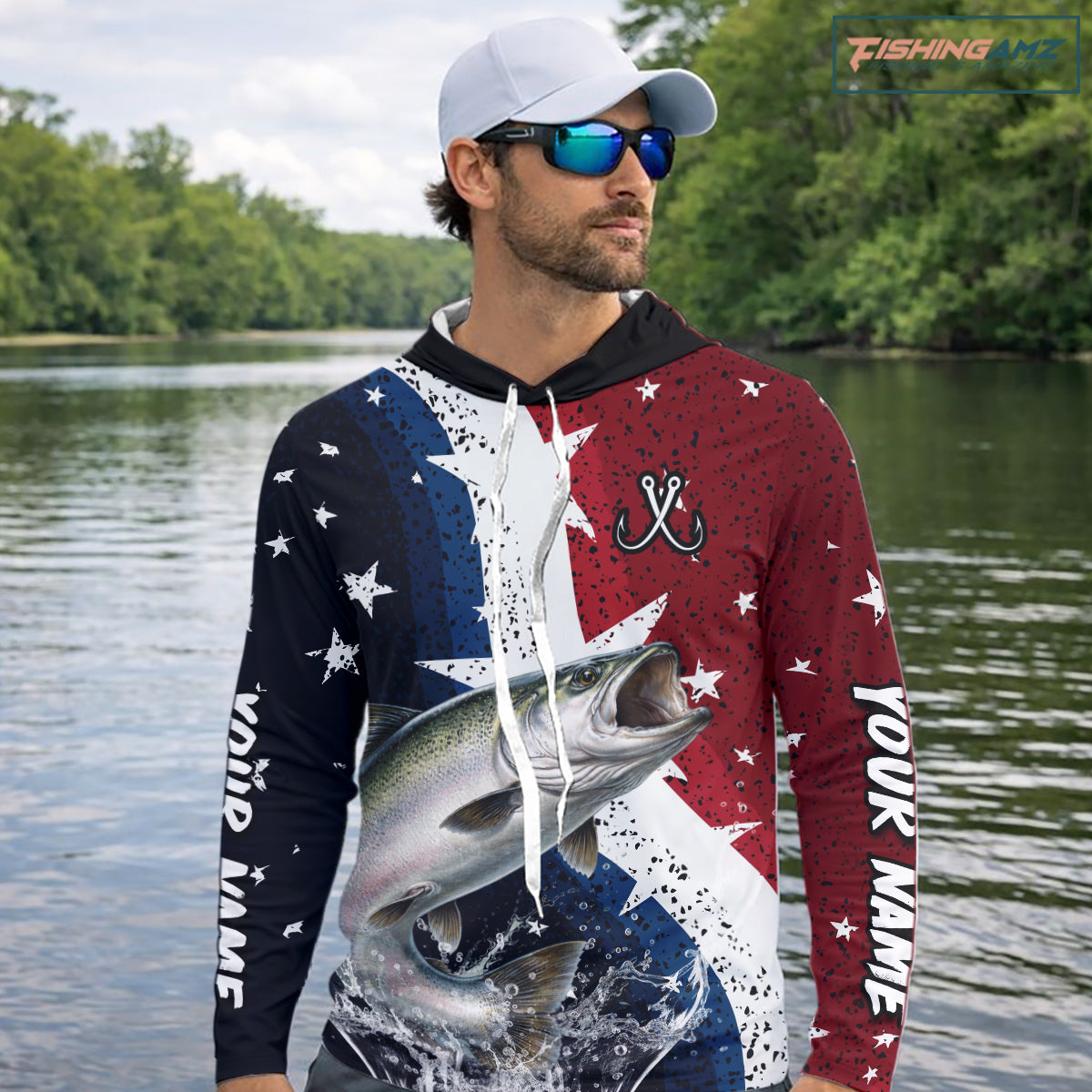 Personalized Texas Flag Chinook Salmon Fishing Shirt Jerseys, Texas Chinook Salmon Fishing Shirts Long Sleeve Hooded For Men NHT761
