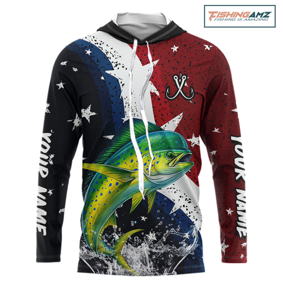 Personalized Texas Flag Mahi Mahi Fishing Shirt Jerseys, Texas Dorado Fishing Shirts Long Sleeve Hooded For Men NHT762