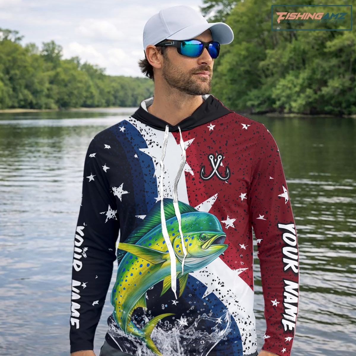 Personalized Texas Flag Mahi Mahi Fishing Shirt Jerseys, Texas Dorado Fishing Shirts Long Sleeve Hooded For Men NHT762