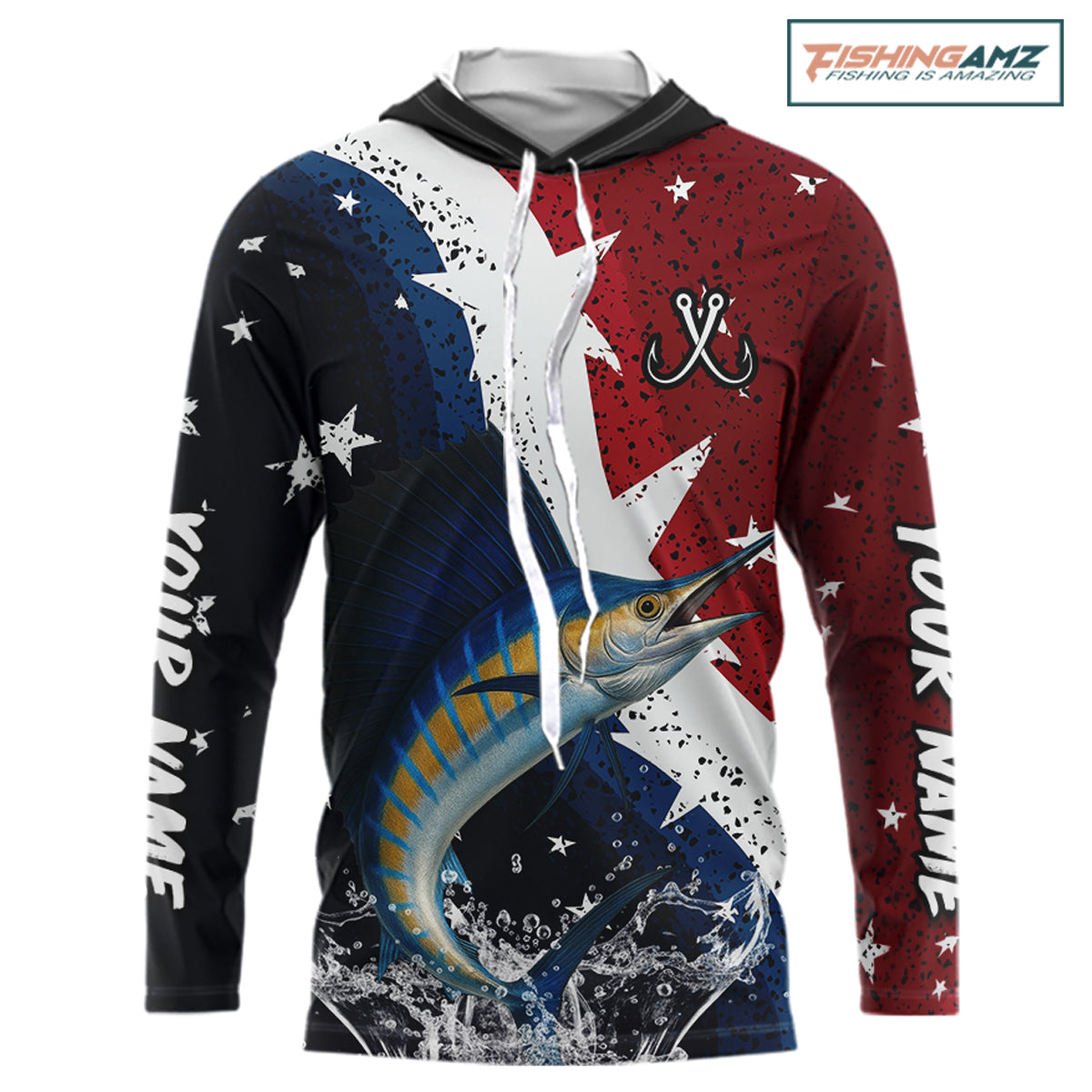 Personalized Texas Flag Sailfish Fishing Shirt Jerseys, Texas Sailfish Fishing Shirts Long Sleeve Hooded For Men NHT763