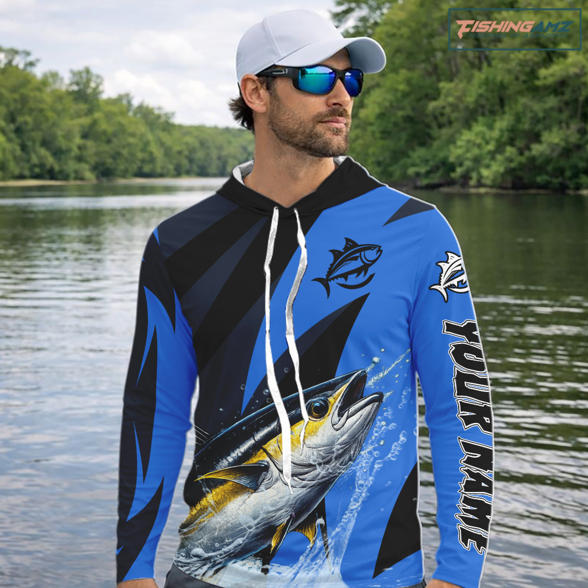 Tuna Saltwater Fishing Jerseys, Tuna Fishing Performance Fishing Shirts Long Sleeve Hooded NHT582