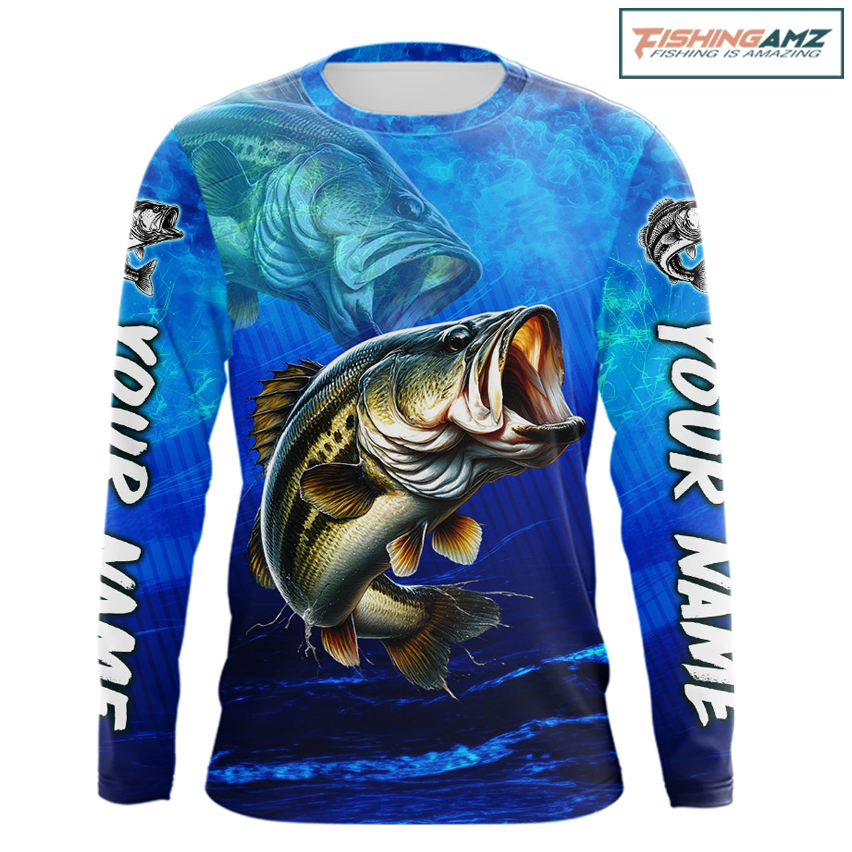 Custom Name Royal Blue Bass Fishing Jersey - Personalized 3D Long Sleeve Fishing Shirt 