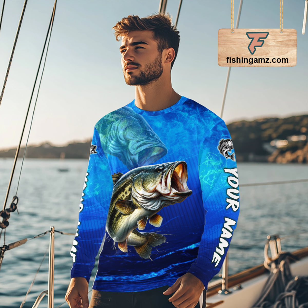 Custom Name Royal Blue Bass Fishing Jersey - Personalized 3D Long Sleeve Fishing Shirt 
