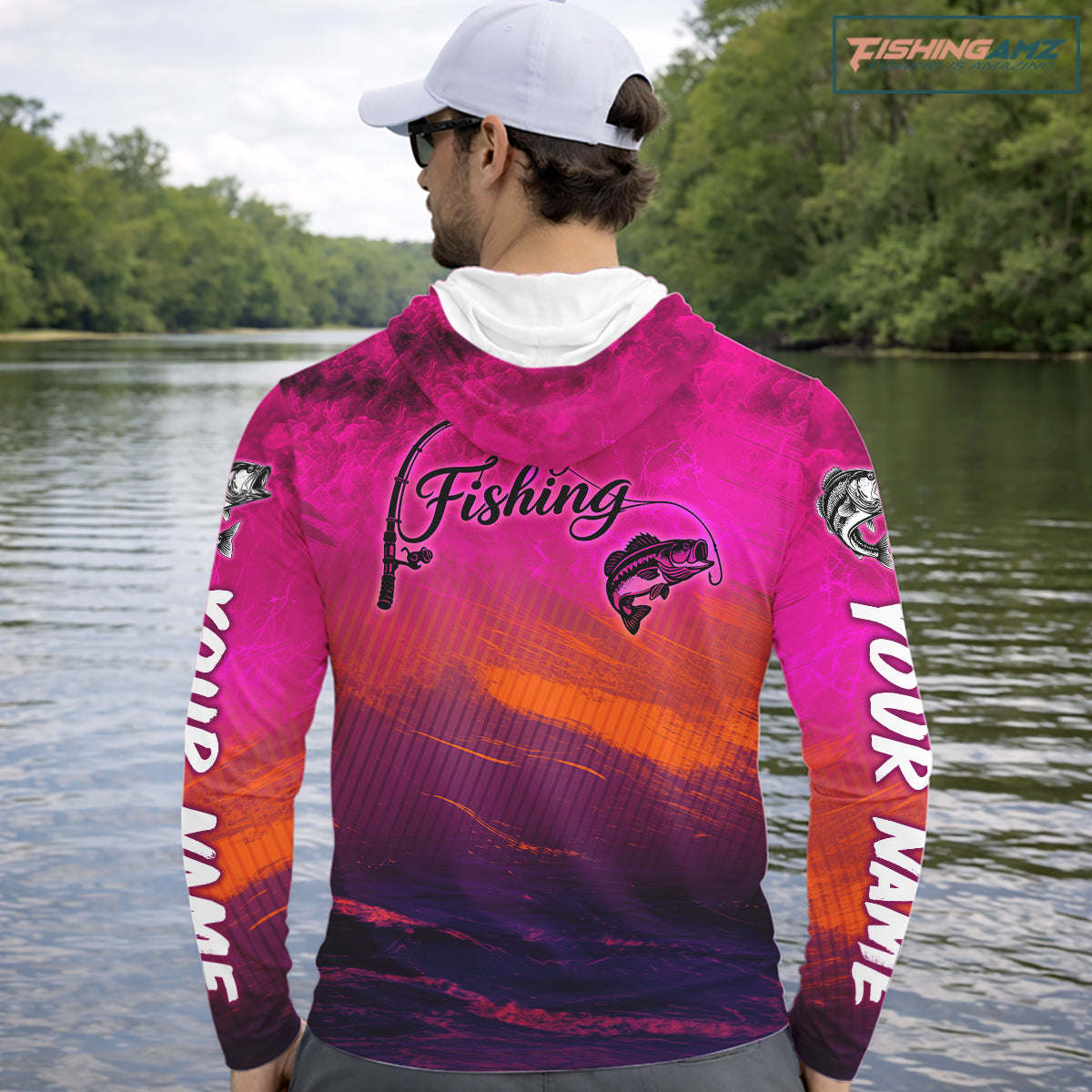 Custom Name Hot Pink Bass Fishing Jersey - Personalized 3D Long Sleeve Hooded Fishing Shirt 